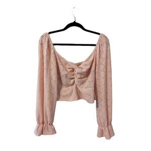 Shein Curvewomen's 3XL Top Pink, Eyelet Lace, Cropped, Twist Front, Long Sleev